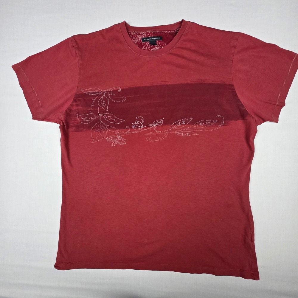 VTG Banana Republic Pima Cotton Floral Graphic‎ Tee Women L Red Single Stitch